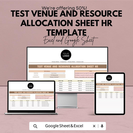Test Venue and Resource Allocation Sheet | HR Template | Excel & Google Sheets | Exam Planning Tool | Workforce Scheduling Sheet