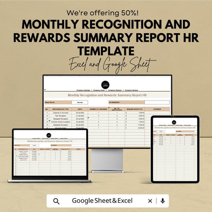 Monthly Recognition and Rewards Summary Report | HR Template for Excel & Google Sheets | Employee Recognition Tracker