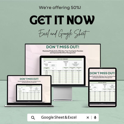 Finance Employee Timesheet Template , Employee Time Tracker, Work Hours Log, Payroll Tracker, Business Spreadsheet