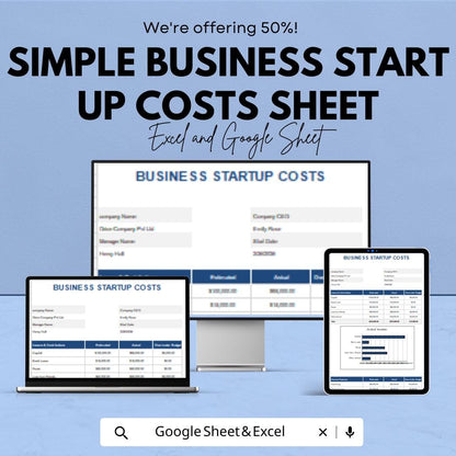 Simple Business Startup Costs Template - Excel & Google Sheets, Budget Planner for New Business, Cost Breakdown Tracker
