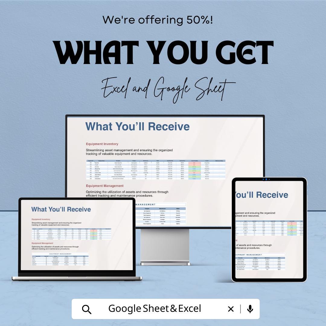 Equipment Inventory Sheet Template | Asset Tracking Spreadsheet | Equipment Management | Small Business Inventory Tracker