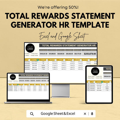 Total Rewards Statement Generator HR Template | Excel & Google Sheets | Employee Compensation Report | Salary Benefits Breakdown Tool