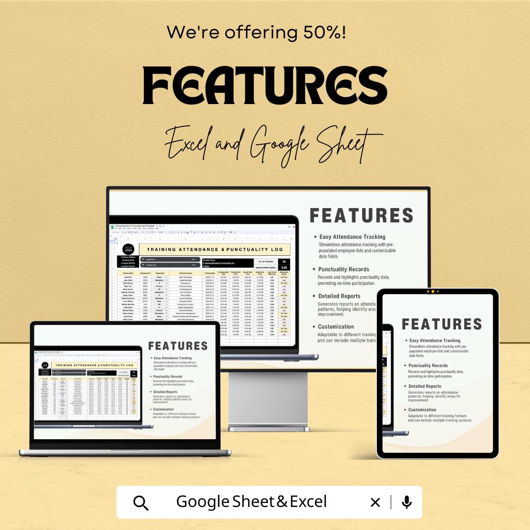 Training Attendance & Punctuality Log HR Sheet | Excel and Google Sheets | Staff Tracker | Employee Record | Attendance Form Template