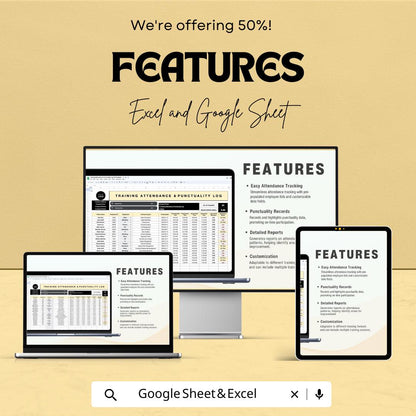 Training Attendance & Punctuality Log HR Sheet | Excel and Google Sheets | Staff Tracker | Employee Record | Attendance Form Template