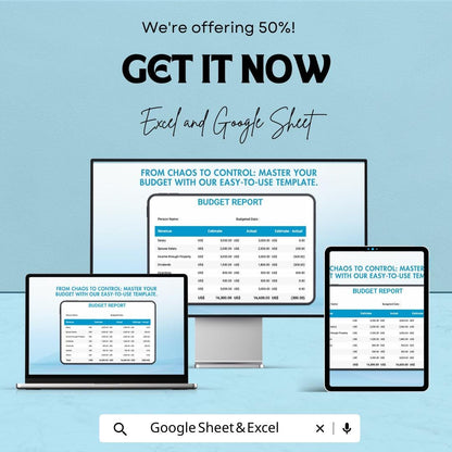 Budget Report Template | Excel & Google Sheets | Monthly Financial Tracker | Income Expense Report | Editable Budget Spreadsheet