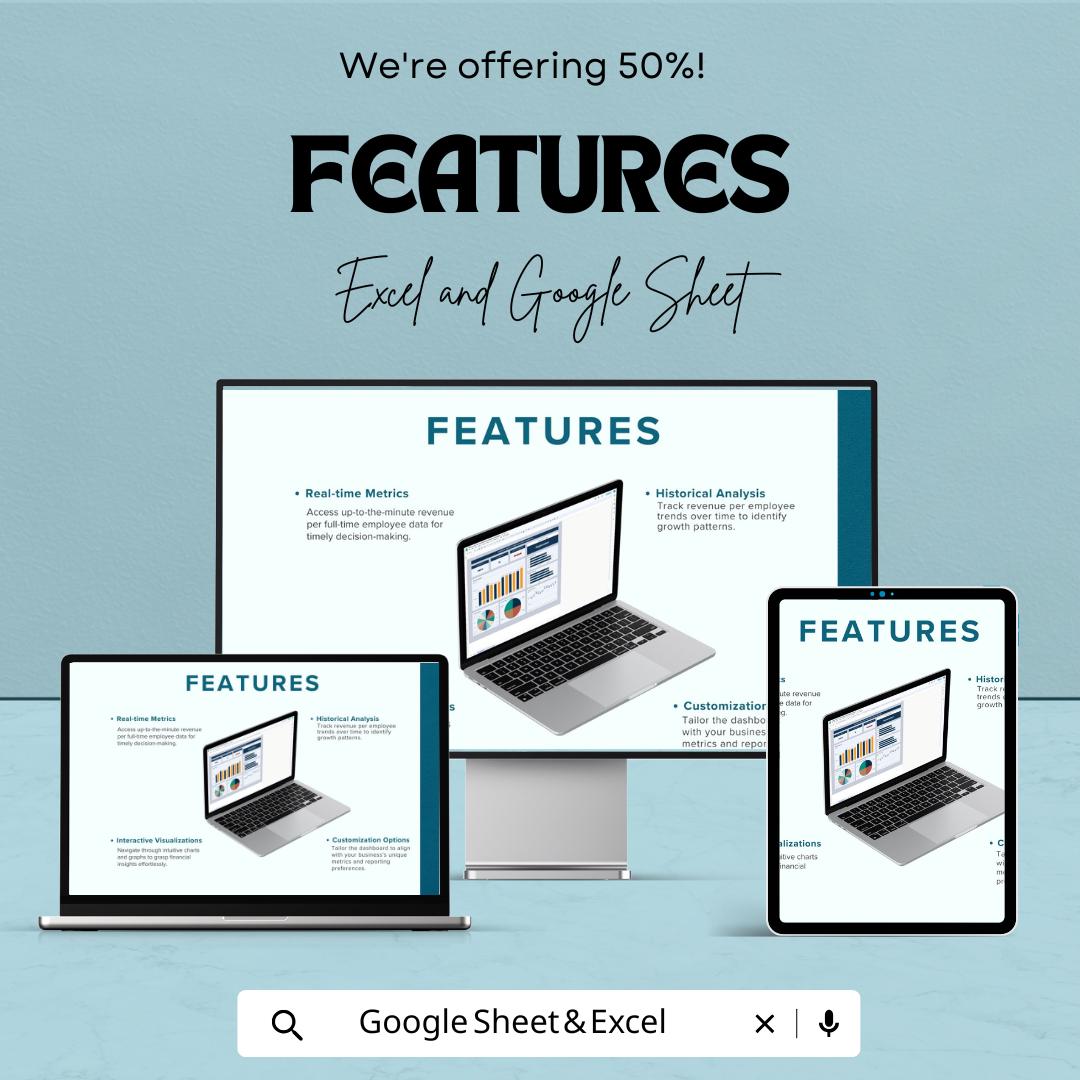 Revenue Per Full-Time Employee Dashboard Template for Excel and Google Sheets | Employee Revenue Tracking & Financial Analytics