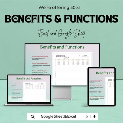 Visitor Log Sheet Template | Excel Visitor Sign In Sheet | Google Sheets Visitor Tracker | Reception Log Book | Office Visitor Register |