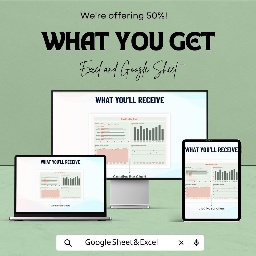 Creative Bar Chart Template Excel Google Sheets, Data Visualization Dashboard, Analytics Chart Template, Business Report Graph Spreadsheet