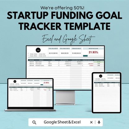Startup Funding Goal Tracker Template | Fundraising Progress Tracker Spreadsheet | Excel & Google Sheets