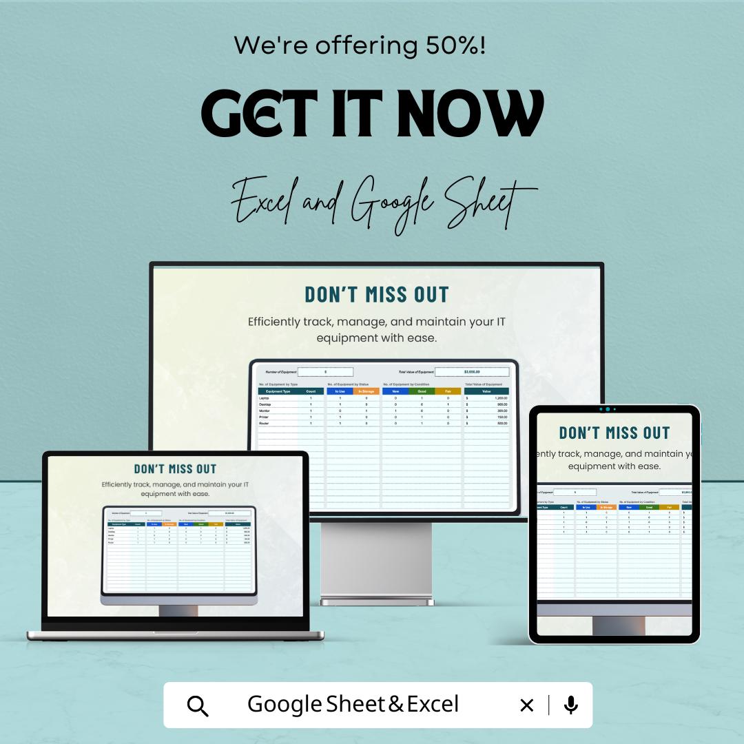 Administration IT Equipment Tracking Template | IT Asset Inventory Spreadsheet | Equipment Management Log | Office IT Tracker