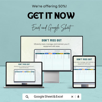 Administration IT Equipment Tracking Template | IT Asset Inventory Spreadsheet | Equipment Management Log | Office IT Tracker
