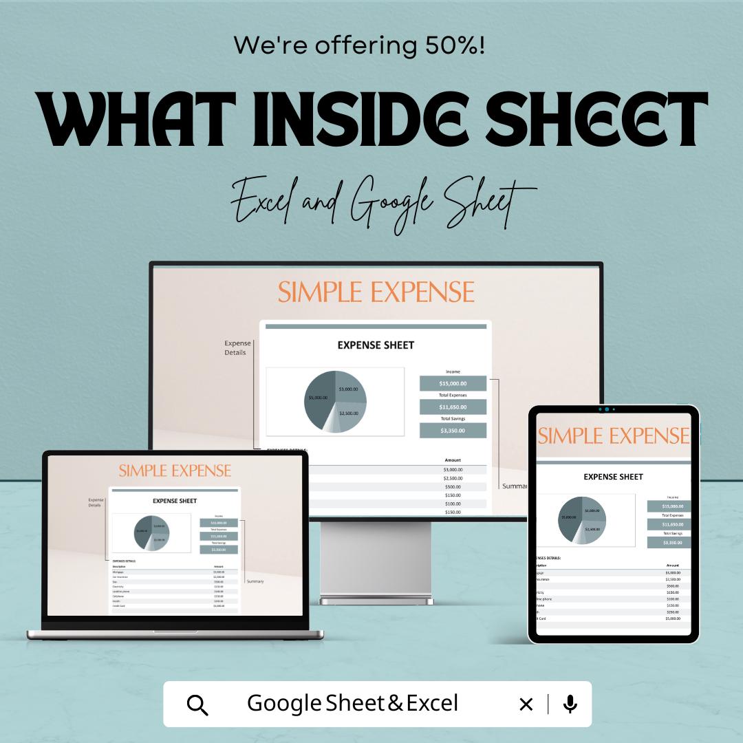 Simple Expense Sheet Template - Excel & Google Sheets for Easy Budget Tracking, Expense Management