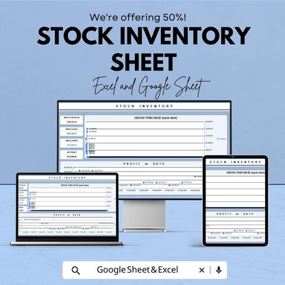 Stock Inventory Sheet for Small Business – Google Sheet – Track Purchases, Sales, Profit, and Stock Levels – Inventory Management Template