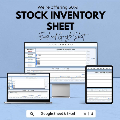 Stock Inventory Sheet for Small Business – Google Sheet – Track Purchases, Sales, Profit, and Stock Levels – Inventory Management Template
