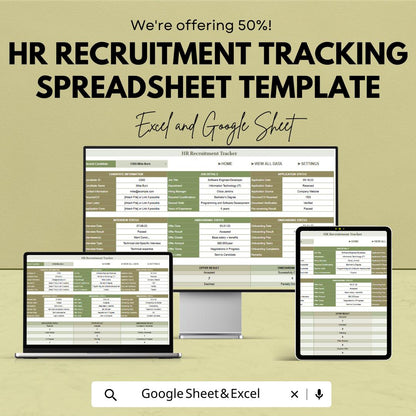 HR Recruitment Tracking Spreadsheet Template, Applicant Tracking Sheet, Hiring Tracker, Candidate Management Tool, Excel Google Sheets