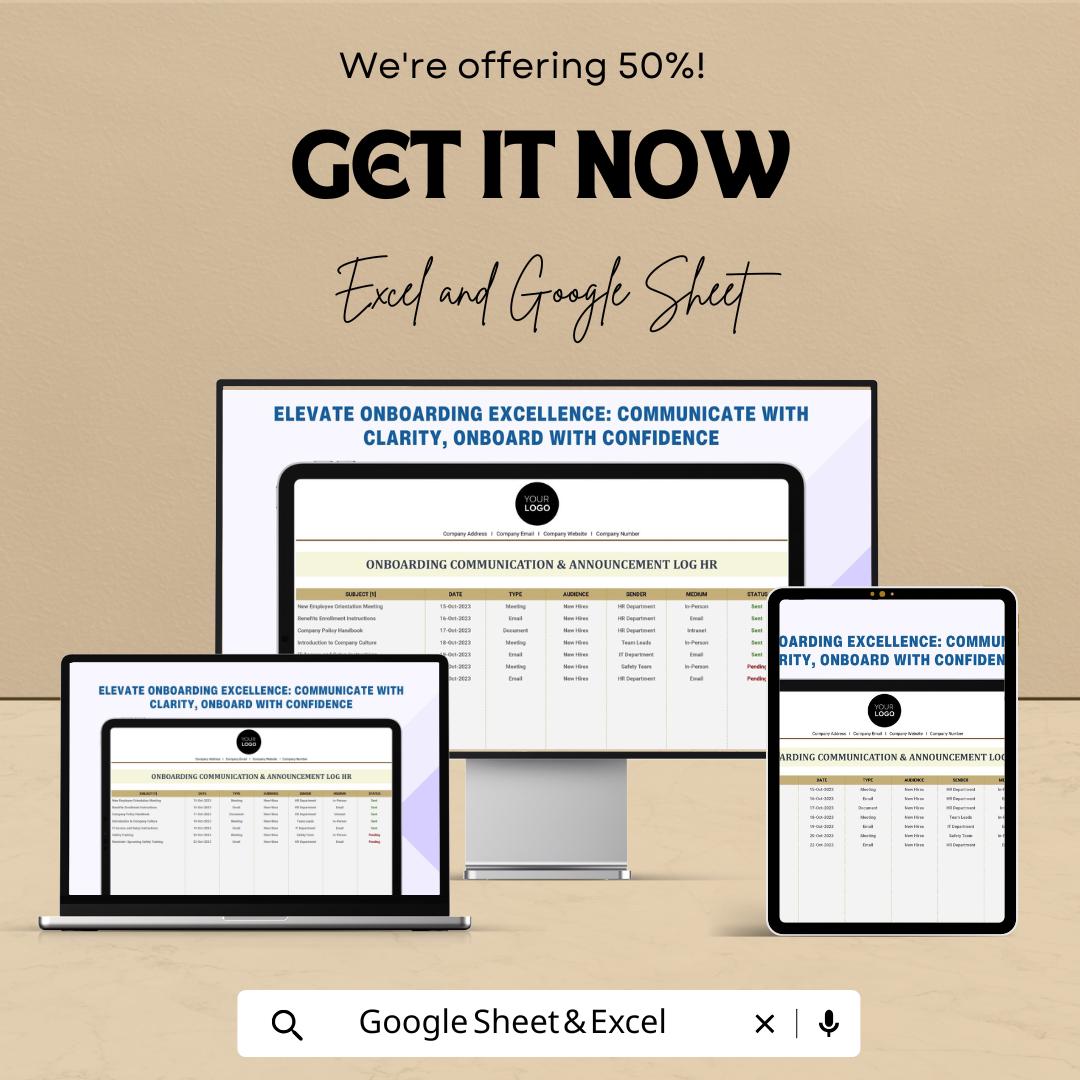 Onboarding Communication Log HR Template, Employee Announcement Tracker, New Hire Communication Sheet, HR Onboarding