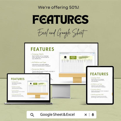 Social Media Marketing Ad Conversion Rate Sheet Template | Excel and Google Sheets | Ad Performance Tracker | Campaign ROI Dashboard |