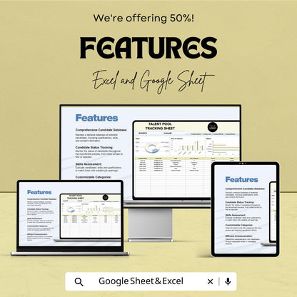 Talent Pool Tracking Sheet HR Template | Excel and Google Sheets | Candidate Tracking Spreadsheet | Recruitment & Hiring Tracker