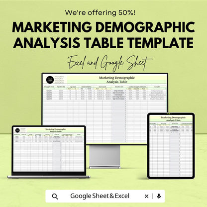 Marketing Demographic Analysis Table Template | Excel and Google Sheets | Customer Segmentation & Market Research Spreadsheet