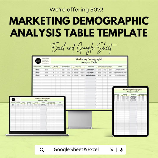 Marketing Demographic Analysis Table Template | Excel and Google Sheets | Customer Segmentation & Market Research Spreadsheet