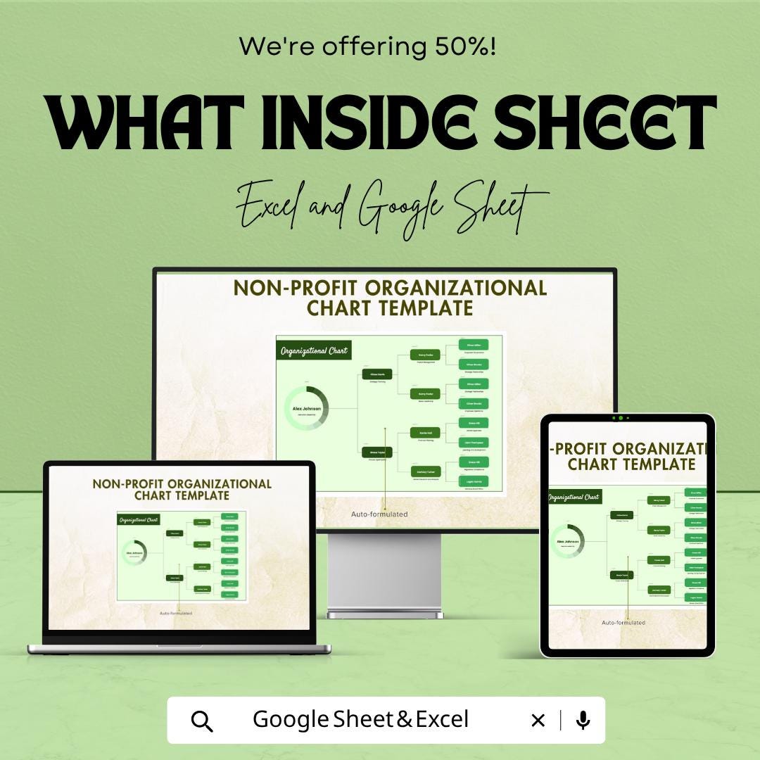 Non-Profit Organizational Chart Template | NGO Org Chart Excel | Nonprofit Structure Chart | Board & Staff Hierarchy | Google Sheets