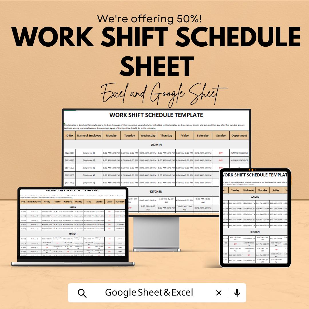 Work Shift Schedule Template - Employee Weekly Shift Planner - Google Sheets & Excel - Time Management Schedule - Staff Scheduling Template