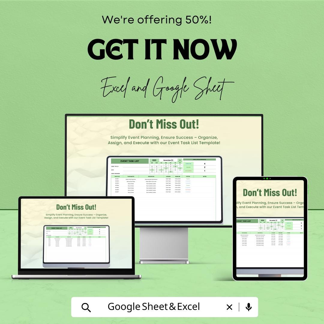 Event Task List Sheet - Organized Excel & Google Sheet Template for Event Planning and Task Management