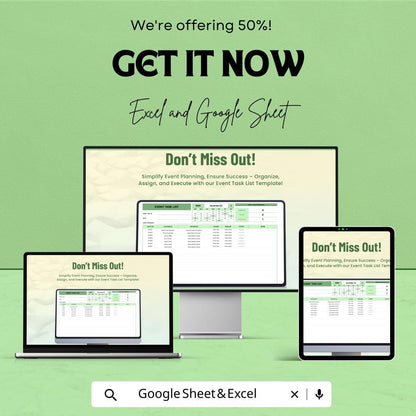 Event Task List Sheet - Organized Excel & Google Sheet Template for Event Planning and Task Management