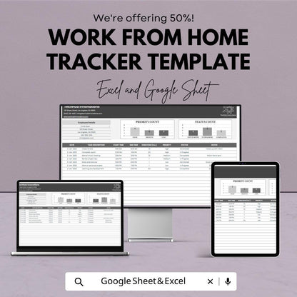 Work From Home Tracker Template | Productivity & Time Tracking Spreadsheet | Task Manager Template