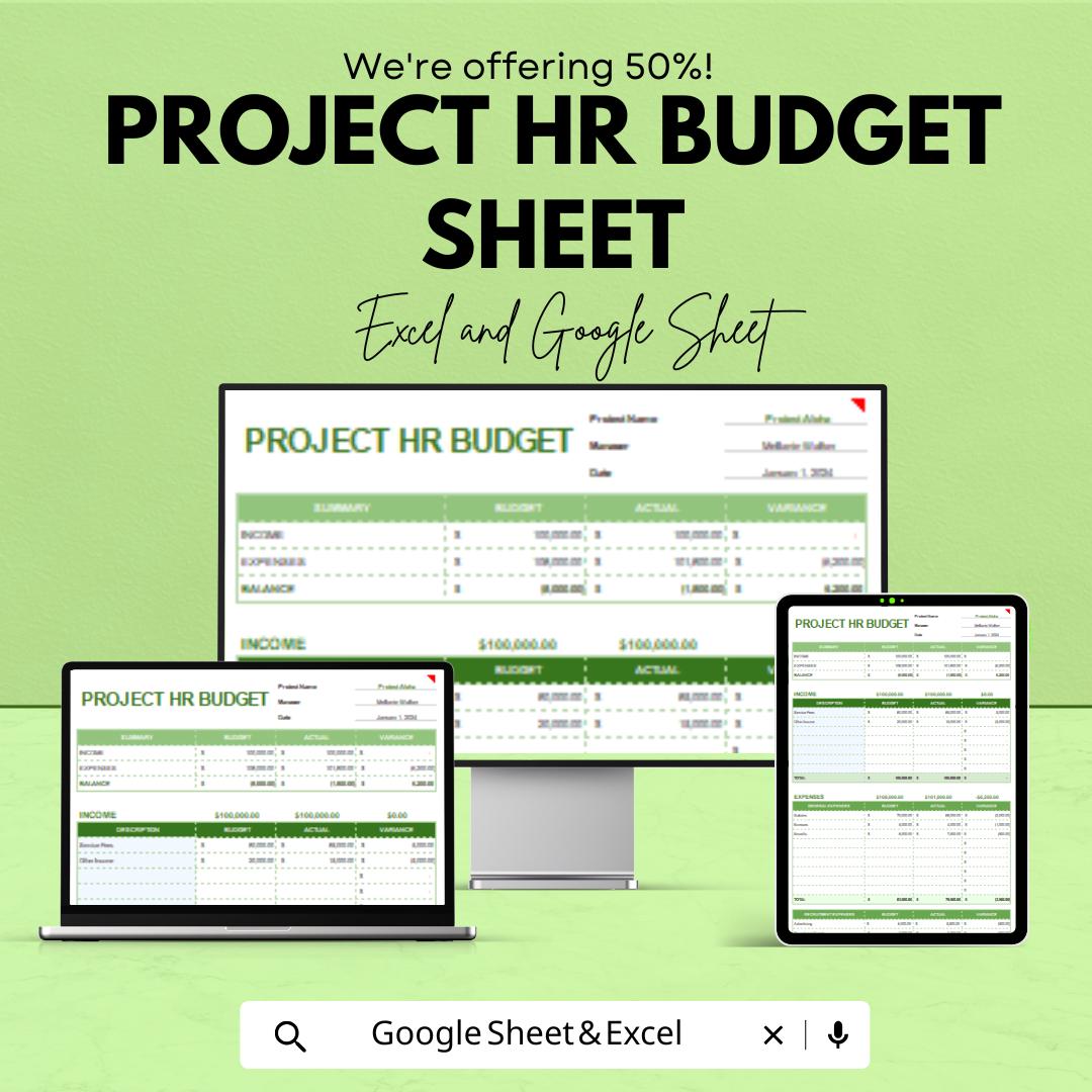 Project HR Budget Sheet - Excel & Google Sheets Template for Efficient HR Budgeting