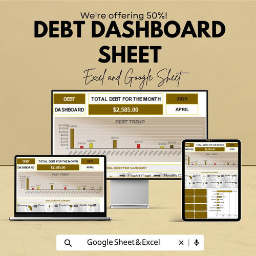 Debt Dashboard Excel Sheet | Budget Tracker | Monthly Debt Management Tracker | Excel & Google Sheets Template | Financial Planning
