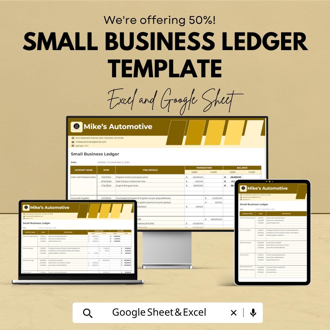Small Business Ledger Template | Accounting Ledger Spreadsheet | Bookkeeping Tracker | Income Expense Tracker Sheet