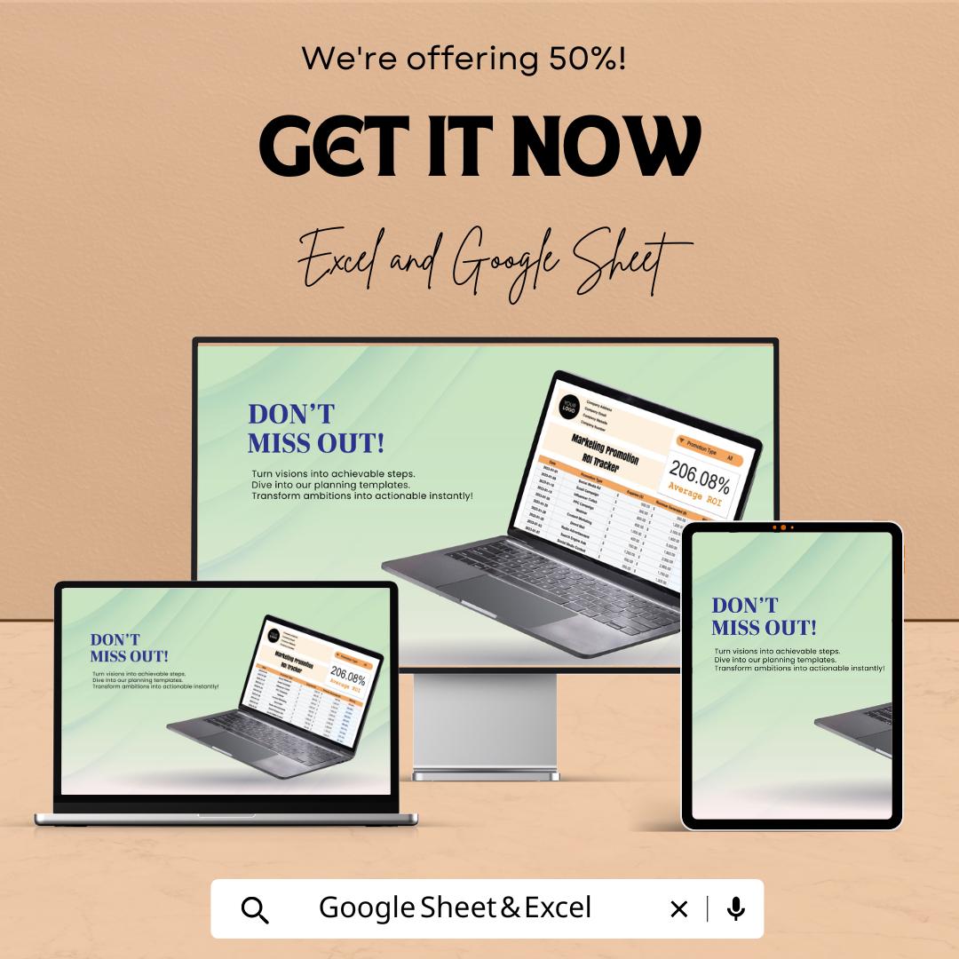 Marketing Promotion ROI Tracker Template | Marketing ROI Spreadsheet | Campaign Performance Tracker | Google Sheets ROI Tracking Tool