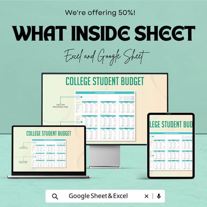 College Student Budget Template | Google Sheets Budget Planner | Excel Budget Spreadsheet | Student Expense Tracker | Monthly Finance