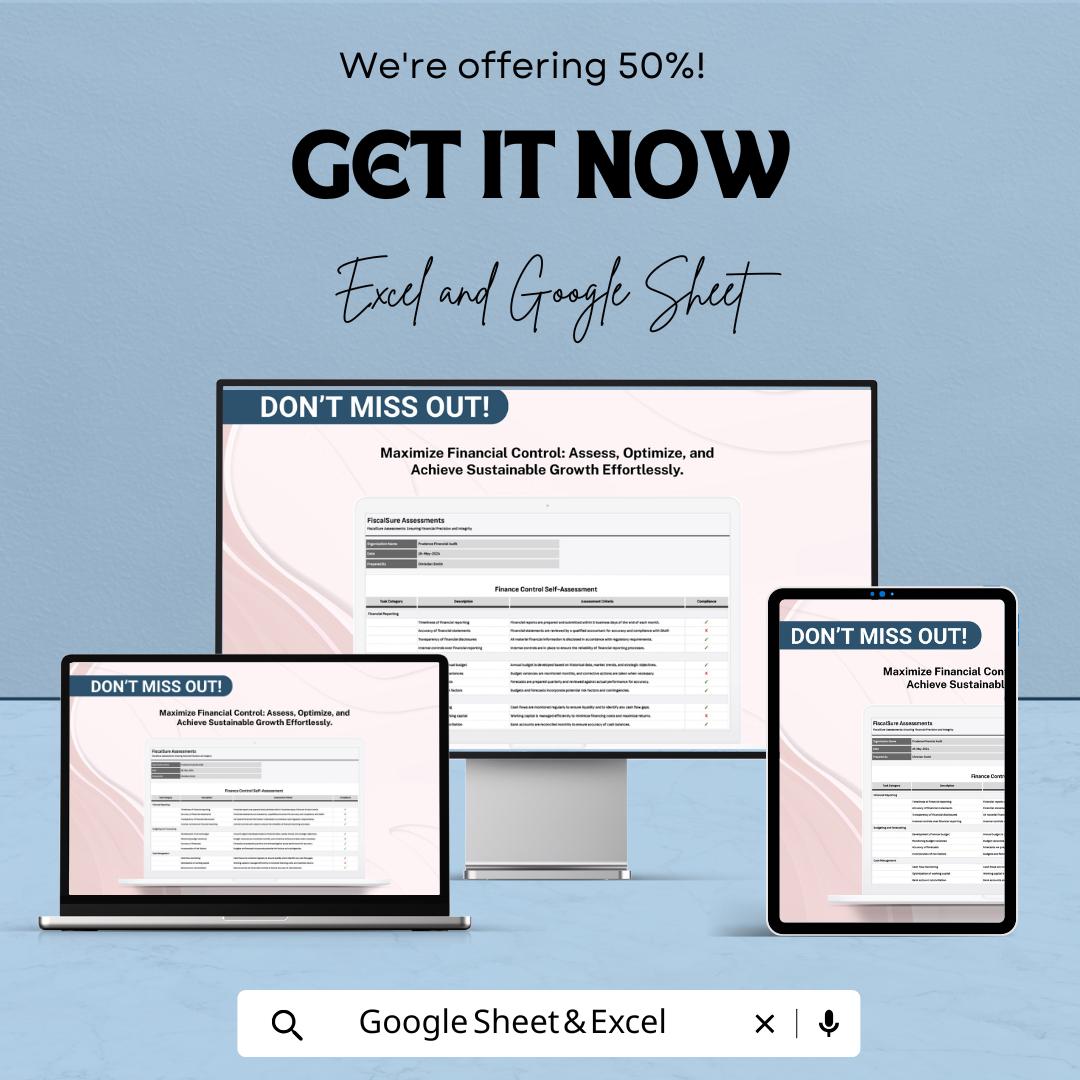 Finance Control Self Assessment Template, Internal Control Checklist, Financial Audit Tool, Compliance Spreadsheet, Excel Google Sheets