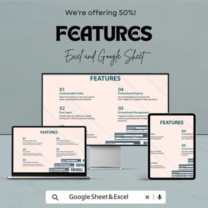 Payroll Sample Format Sheet – Excel & Google Sheet Template | Employee Payroll Management | 50% Off
