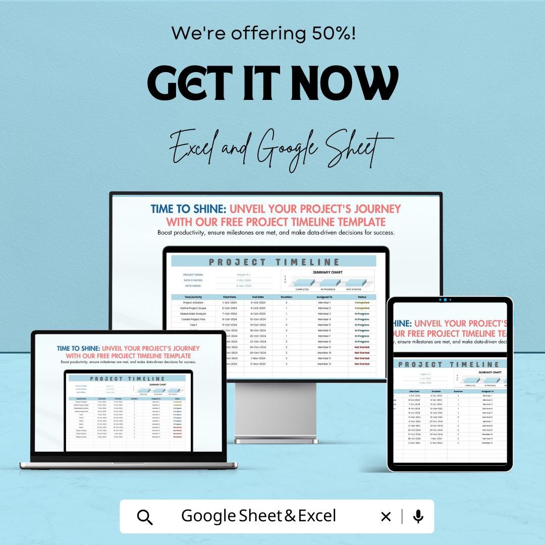 Project Timeline Template | Excel and Google Sheets | Task & Milestone Tracker | Project Schedule Planner | Instant Download