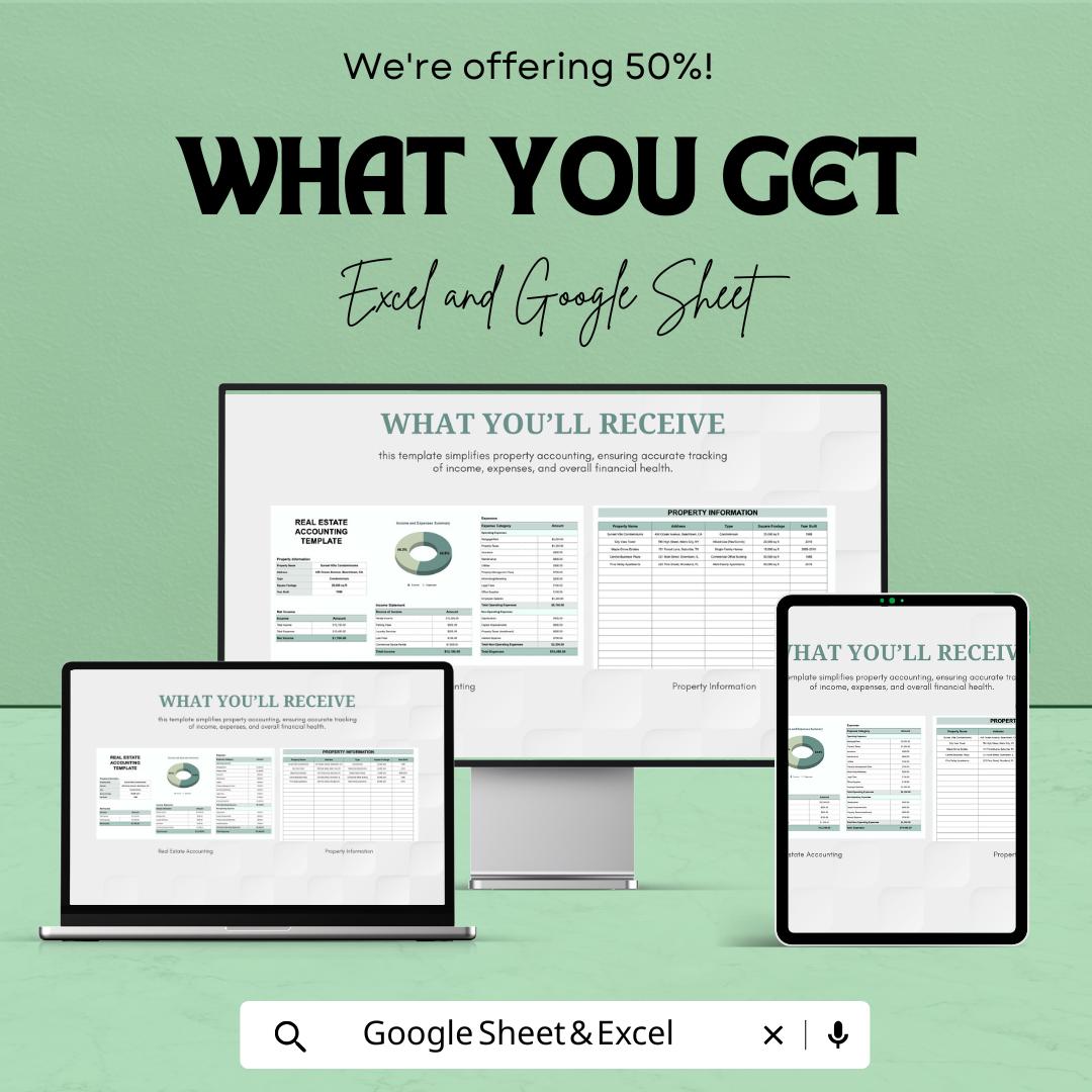 Real Estate Accounting Template | Property Management Finance Tracker | Excel and Google Sheets | Rental Income & Expense Spreadsheet