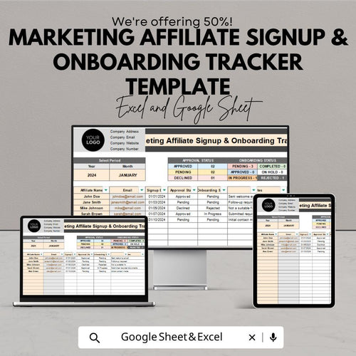 Marketing Affiliate Signup & Onboarding Tracker Template | Affiliate Program Management | Partner Tracking sheet | Business CRM Template