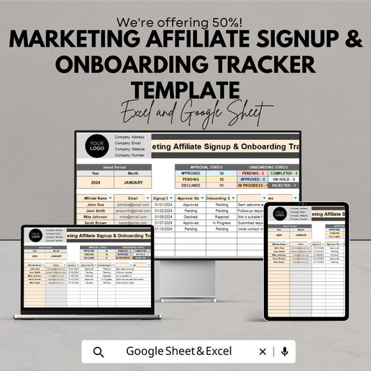 Marketing Affiliate Signup & Onboarding Tracker Template | Affiliate Program Management | Partner Tracking sheet | Business CRM Template