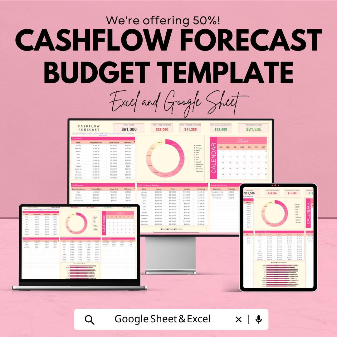 Cashflow Forecast Budget Template | Excel & Google Sheets | Cash Flow Planner | Budget Tracker Spreadsheet