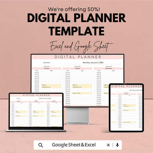 Digital Planner Template | Daily Planner Excel | Google Sheets Planner | Productivity Planner | Schedule Template | Editable Planner