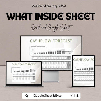 Cash Flow Forecast Template , Cashflow Projection Spreadsheet, Business Financial Forecast Planner, Small Business Budget Template