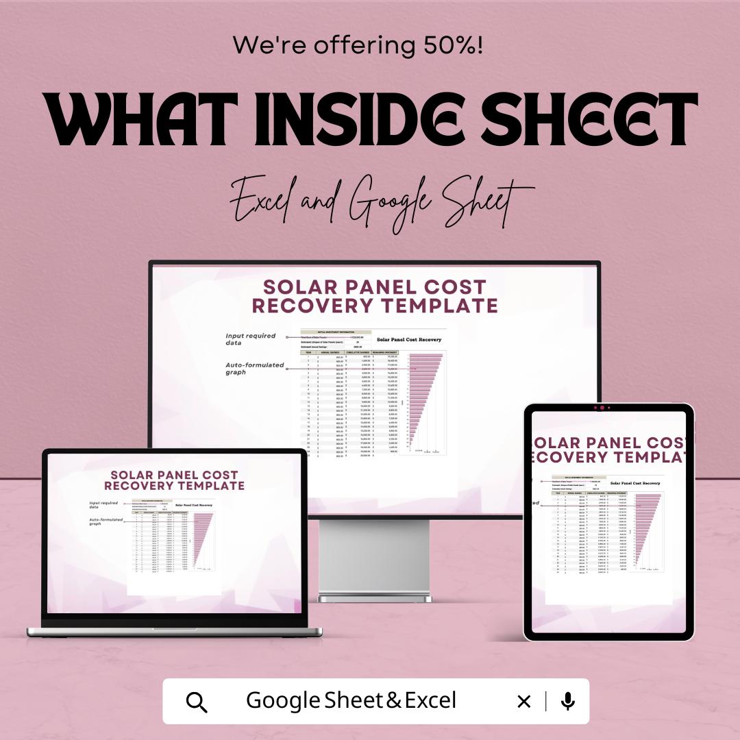Solar Panel Cost Recovery Template | ROI Calculator | Renewable Energy Investment Tracker | Excel & Google Sheets | Savings Estimator |
