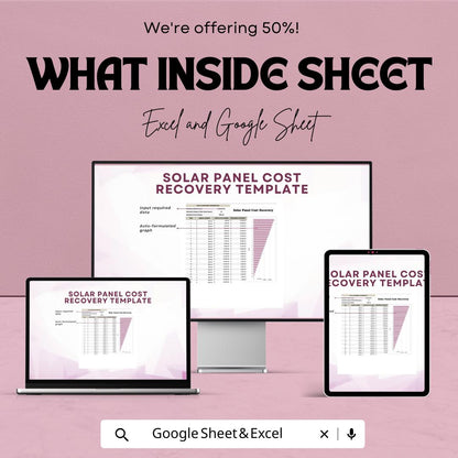 Solar Panel Cost Recovery Template | ROI Calculator | Renewable Energy Investment Tracker | Excel & Google Sheets | Savings Estimator |