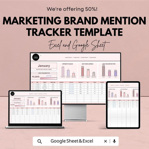 Marketing Brand Mention Tracker Template | Social Media Analytics Dashboard | Brand Sentiment Tracker | Marketing KPI Tool