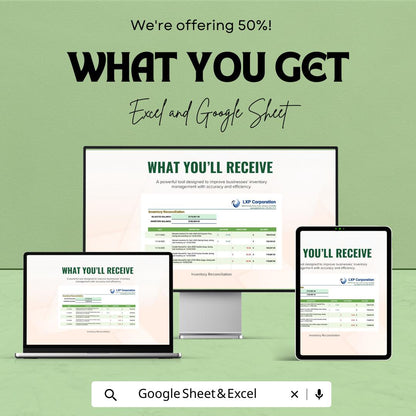 Inventory Reconciliation Template | Excel & Google Sheets Stock Reconciliation Spreadsheet | Inventory Audit Tracker | Stock Adjustment Log