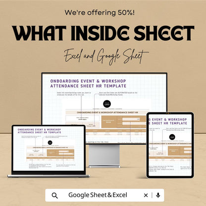 Onboarding Event & Workshop Attendance Sheet HR Template | Employee Training Attendance Tracker | Excel and Google Sheets