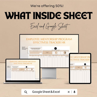 Employee Mentorship Program Effectiveness Tracker HR | Google Sheet | Track Mentorship Progress & Results | HR Tool for Employee Development