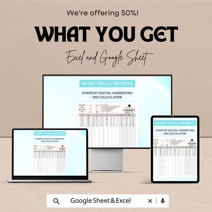 Startup Digital Marketing ROI Calculator Template | Excel & Google Sheets | Marketing ROI Tracker | Startup Ad Budget Calculator |